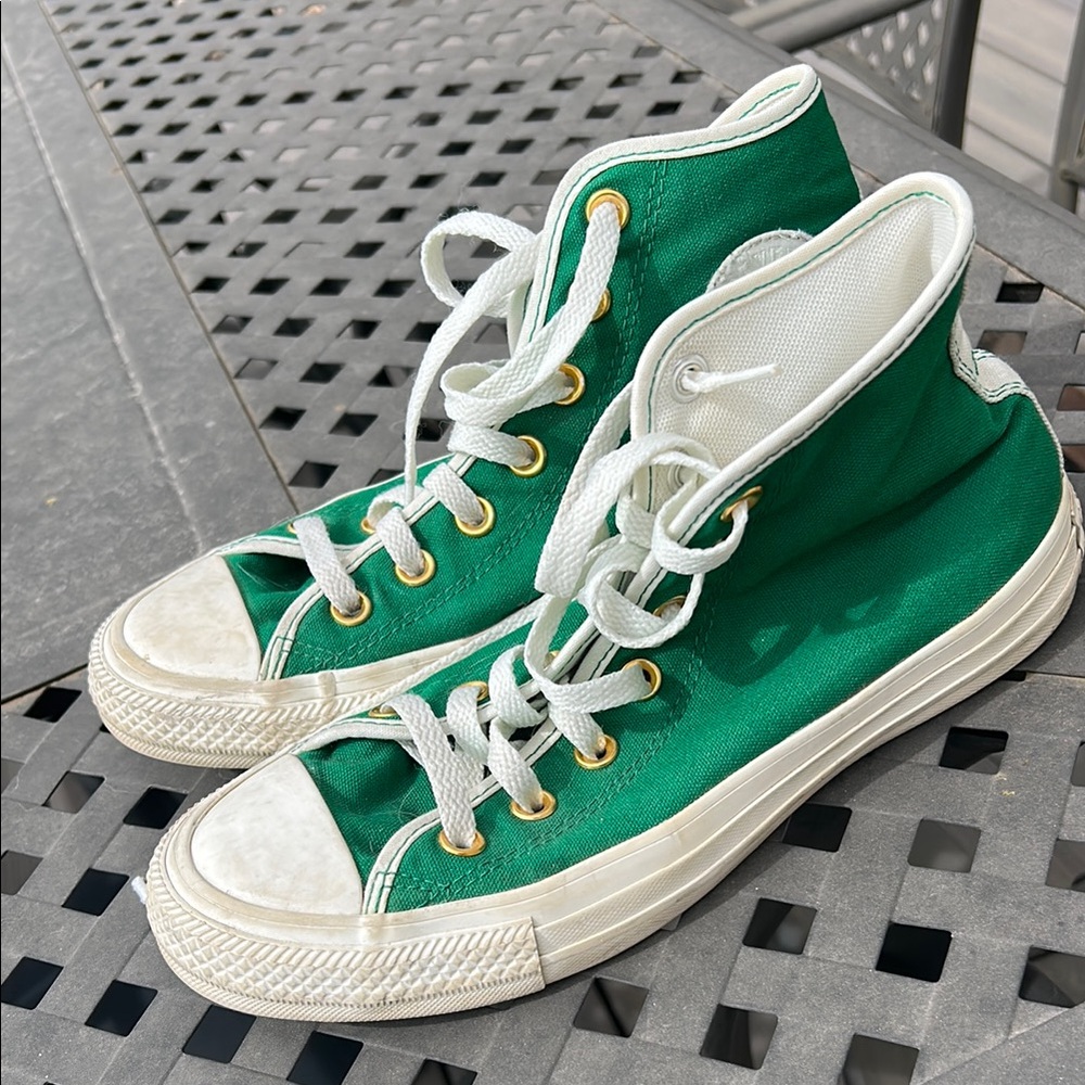 Custom Green/ Creme Converse with Smile embroidery